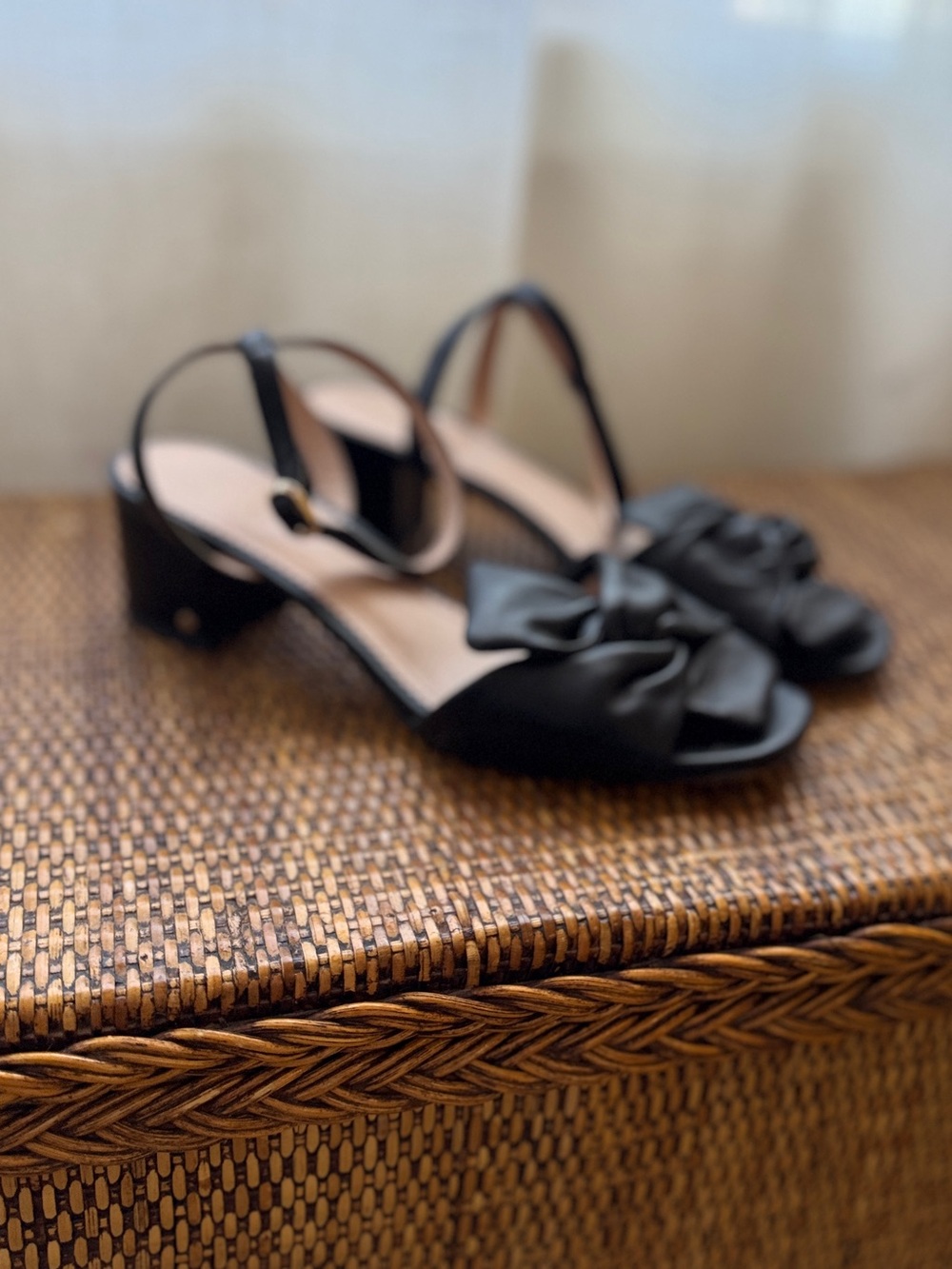 kate spade Black Bow Slingback Block-Heel Sandals